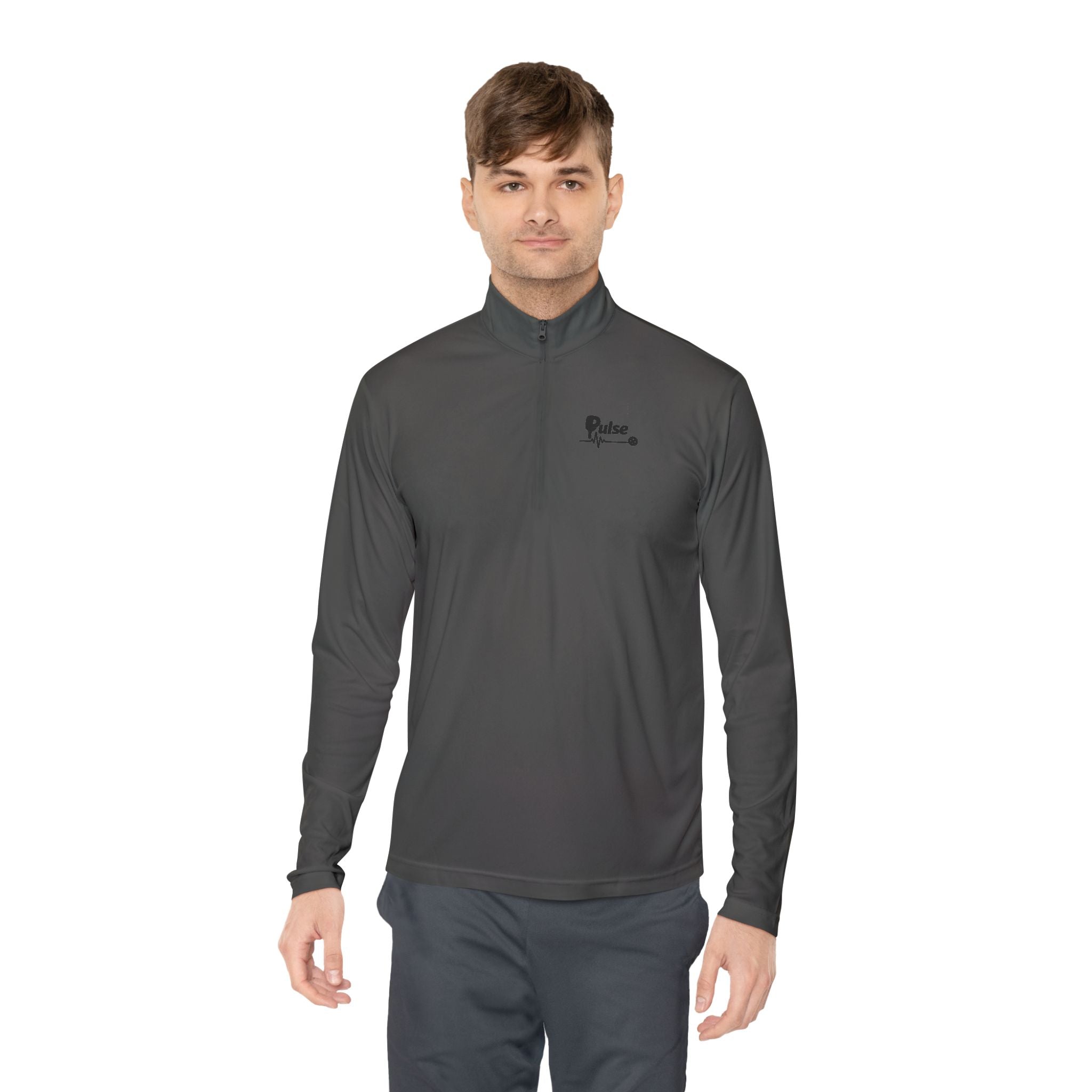 Quarter-Zip Pullover with Minimalist Heartbeat & Dot Design