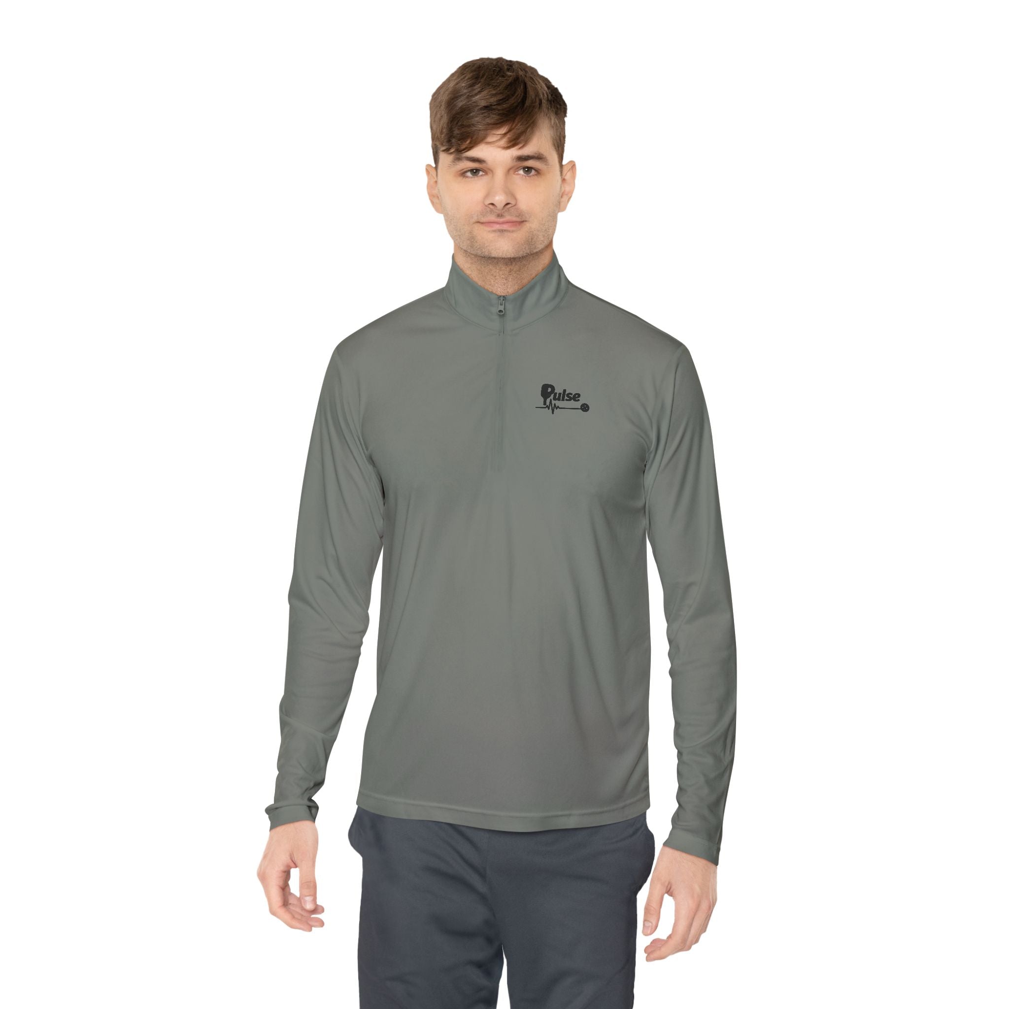 Quarter-Zip Pullover with Minimalist Heartbeat & Dot Design