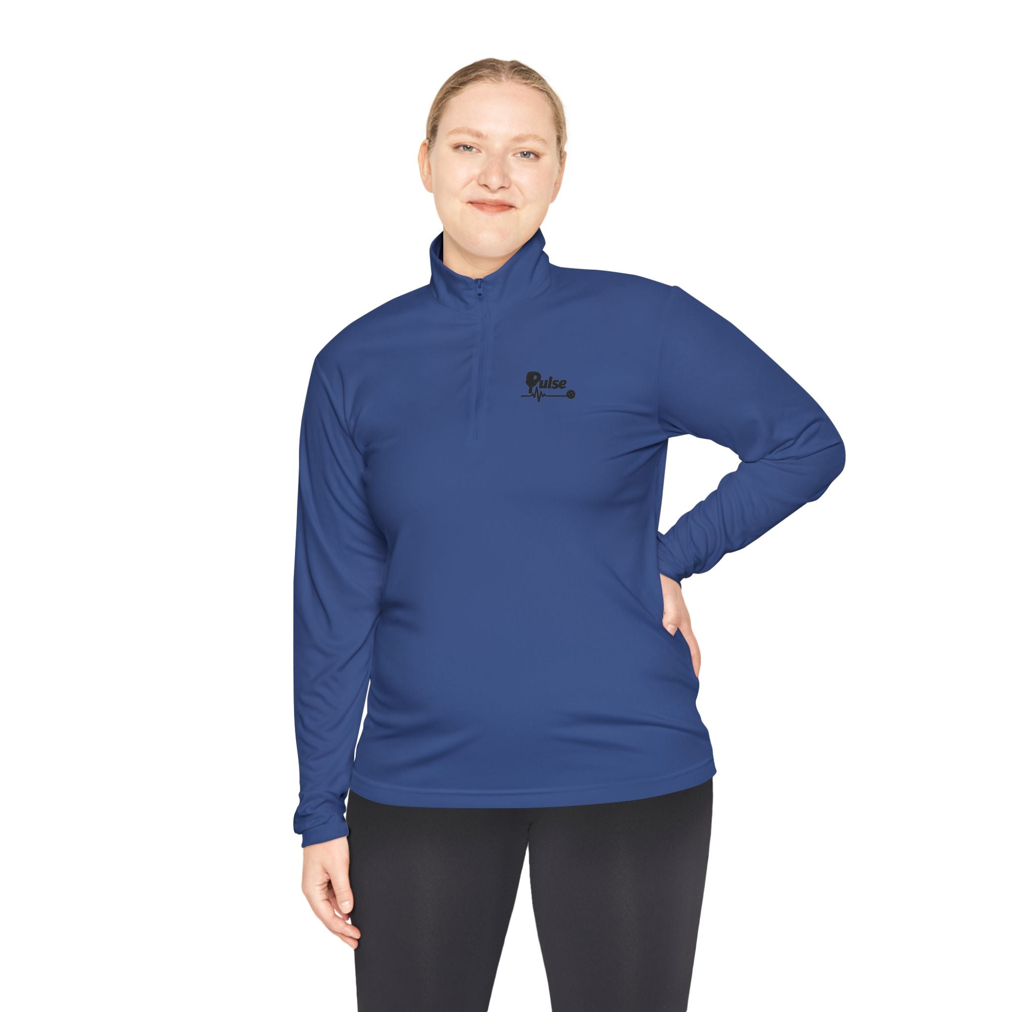 Quarter-Zip Pullover with Minimalist Heartbeat & Dot Design