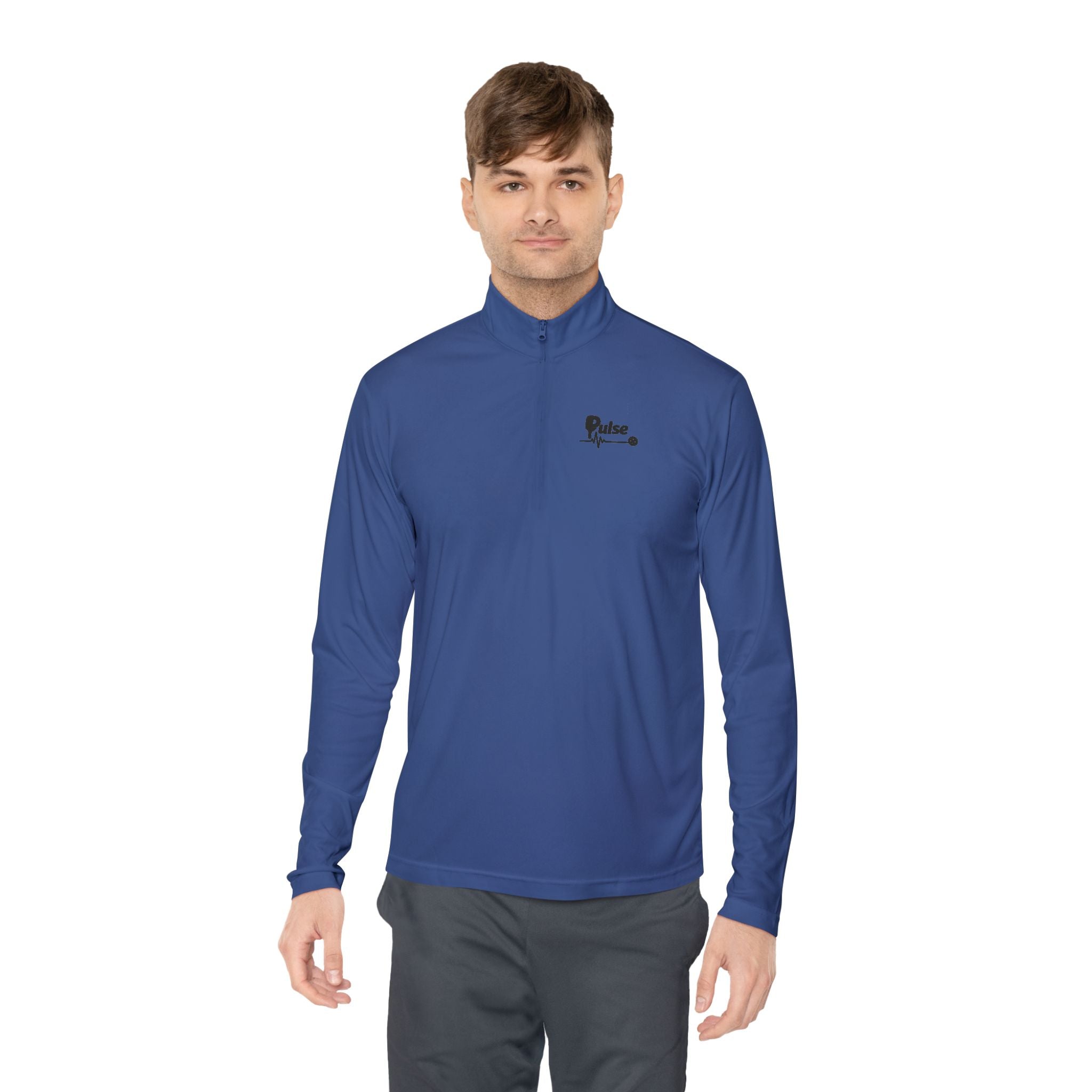 Quarter-Zip Pullover with Minimalist Heartbeat & Dot Design