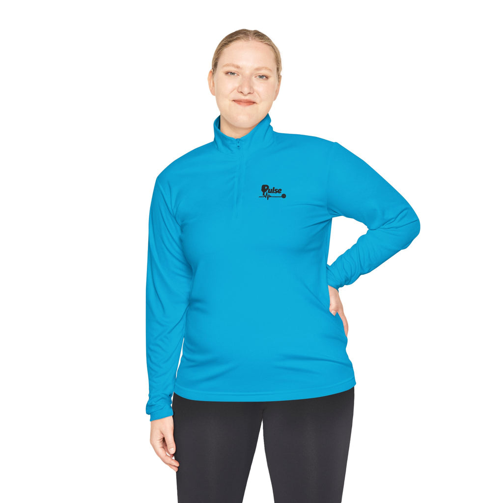 Quarter-Zip Pullover with Minimalist Heartbeat & Dot Design