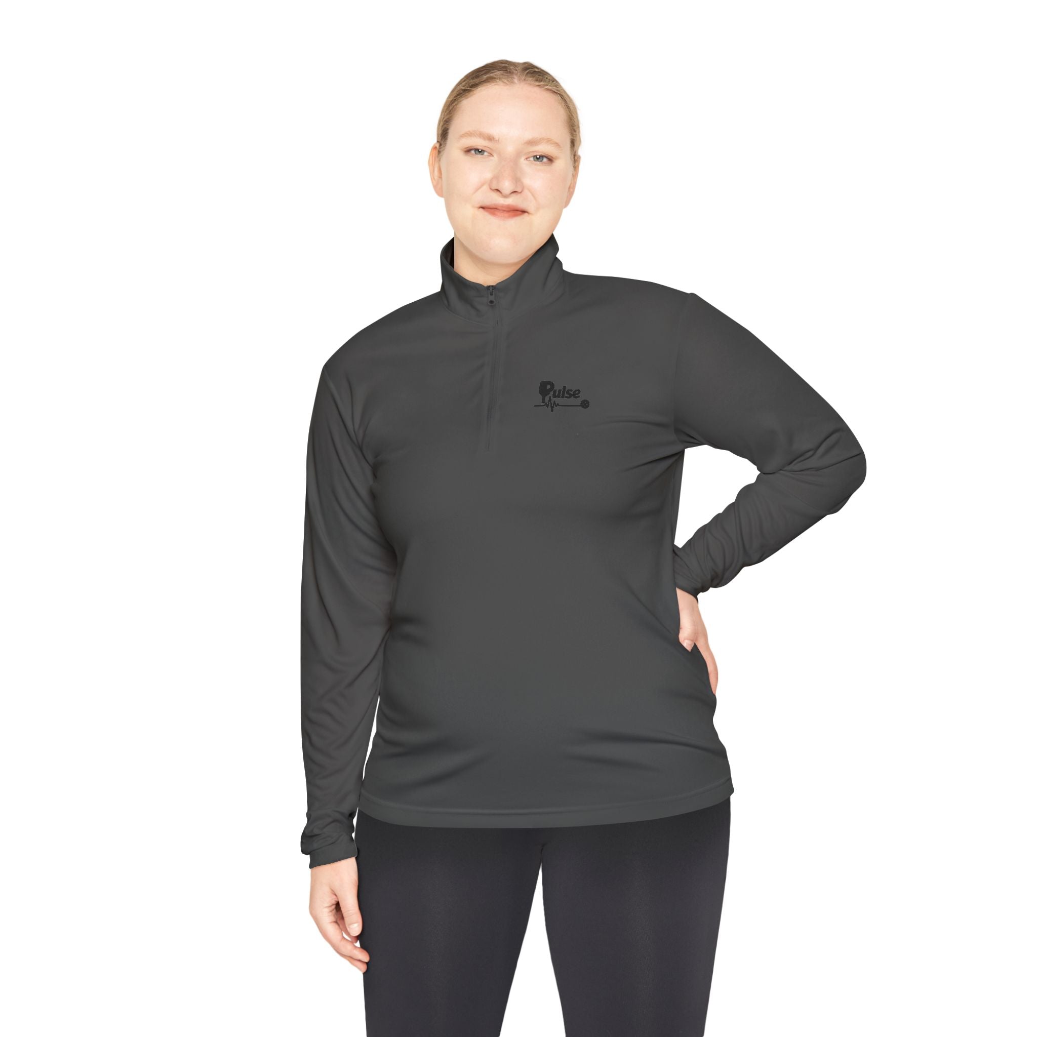 Quarter-Zip Pullover with Minimalist Heartbeat & Dot Design