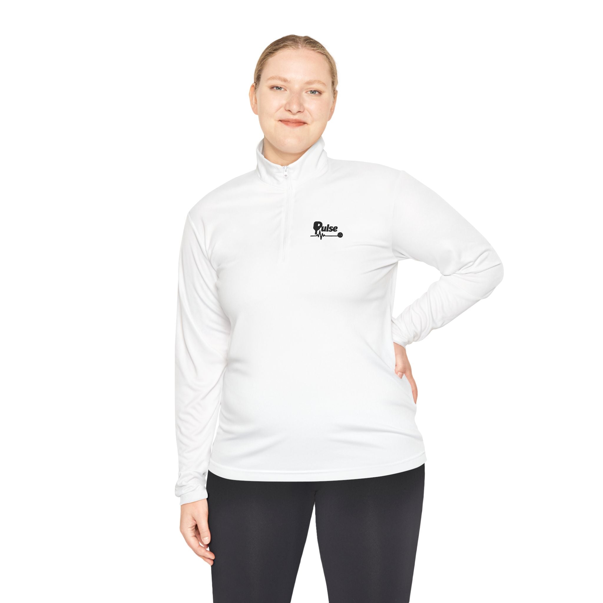 Quarter-Zip Pullover with Minimalist Heartbeat & Dot Design