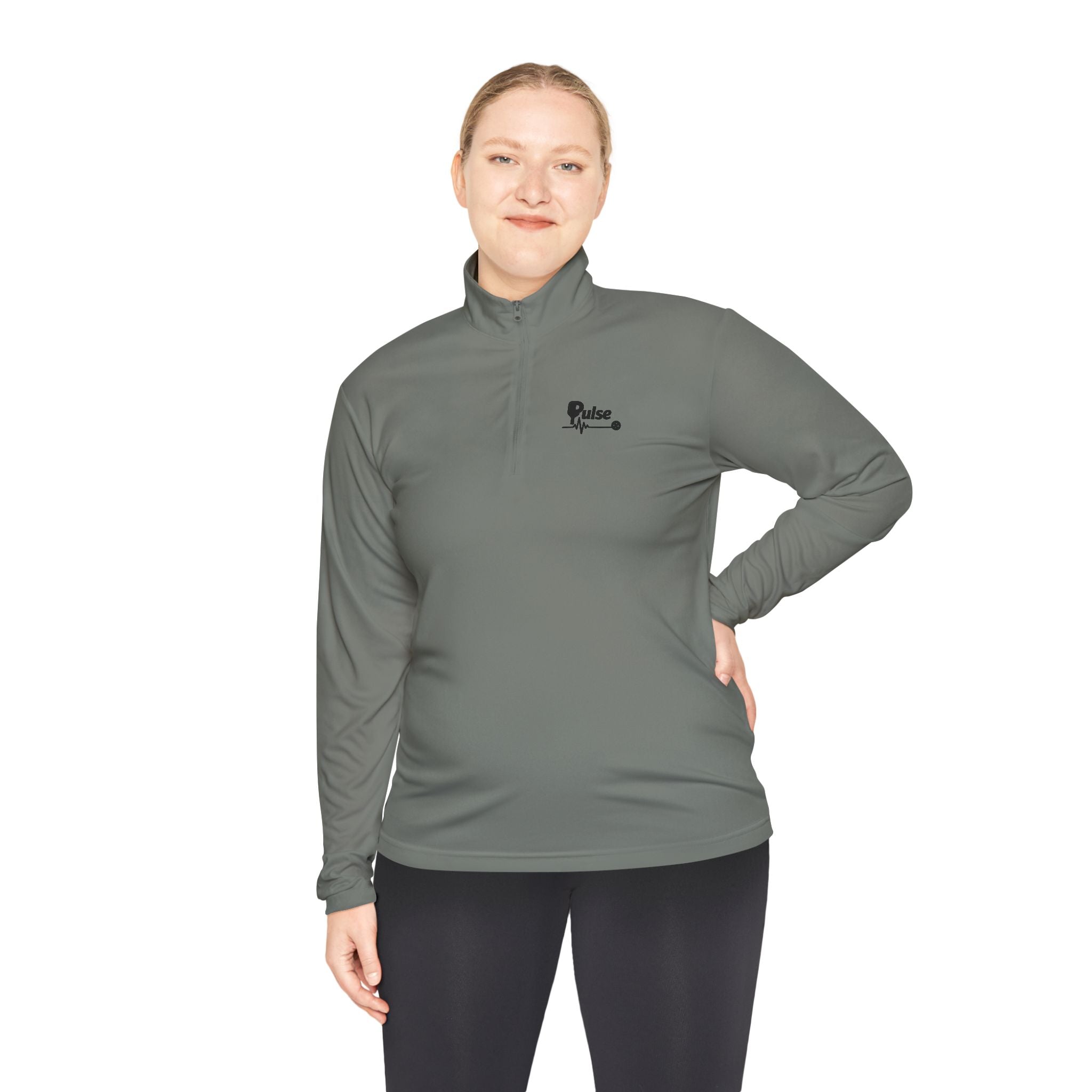 Quarter-Zip Pullover with Minimalist Heartbeat & Dot Design